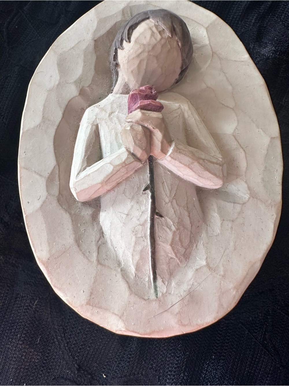 Willow Tree White Angel Wall Trinket Box with Pink Rose